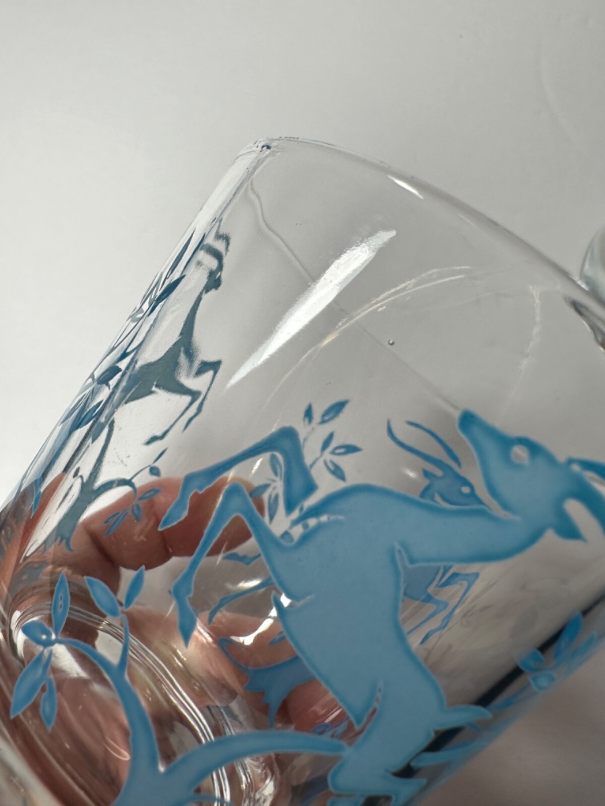 Vintage Set 4 Federal Blue Gazelle Old Fashion Double Rock Glasses - MCM Barware