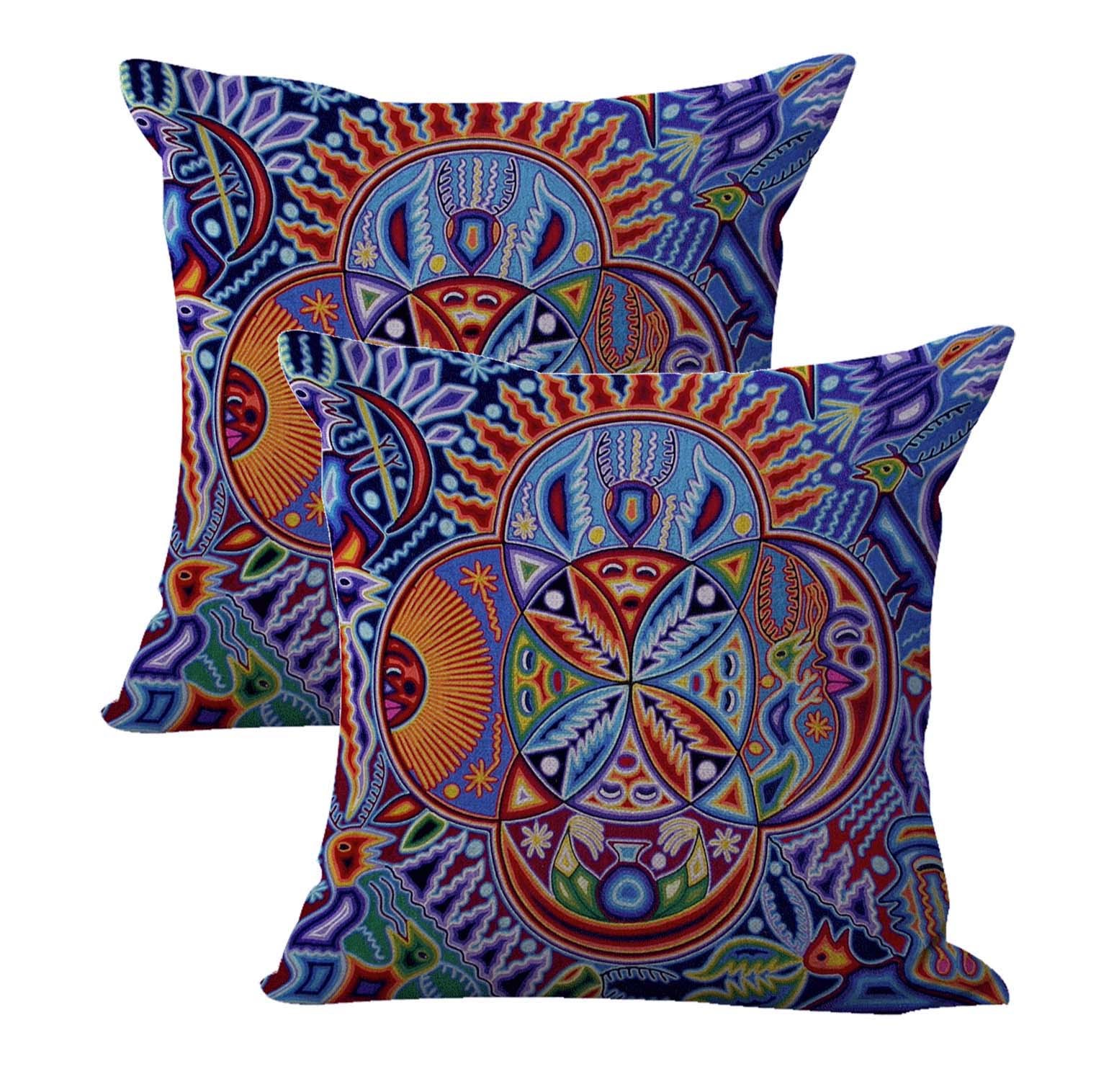 2pcs Mexican folk art print decorative pillow covers vibrant design  