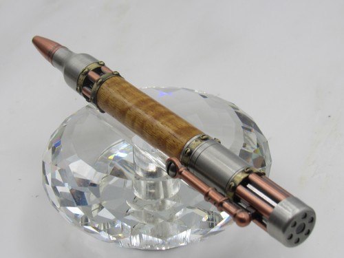 UNIQUE HIGH QUALITY HANDMADE STEAMPUNK ASIAN SATIN BURL WOOD BOLT ACTION BP PEN - Picture 4 of 4