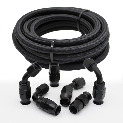 6AN -6AN Black Nylon For E85 PTFE Fuel Line 12FT Hose kit E85 6 Fittings - Imagen 2 de 8