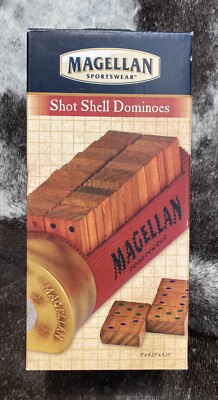 New In Box Magellan 12 Gauge Shot Gun Shell Dominoes Set Double-6 Dominoes