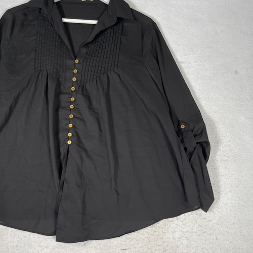 Everly Button Down Blouse Women's Size Small Black Long Sleeve Collared Shirt - Picture 3 of 8