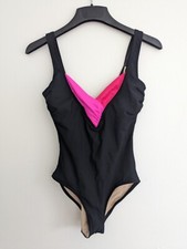 Vtg 90s Black Color block Hot Pink High Leg One Piece Swimsuit Women's 10 M S2S