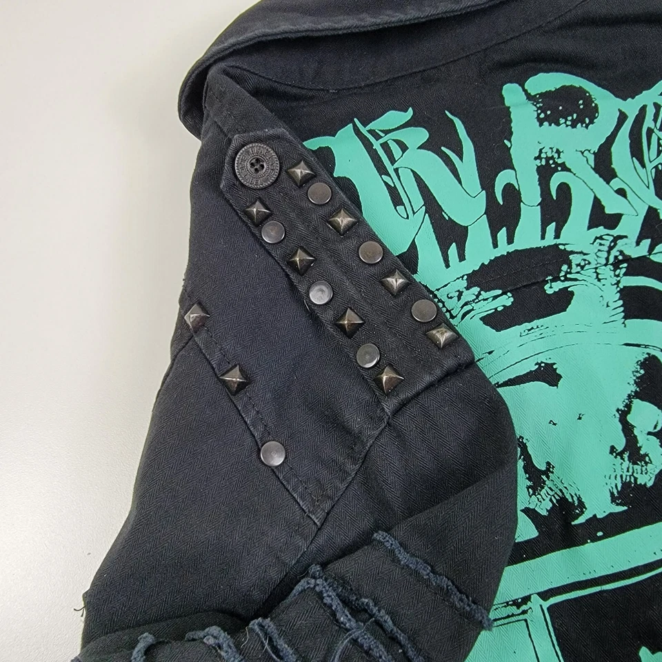Blac этикетка черный искусственно состаренный джинсовой ткани с заклепками панк-рок музыкальный автомат военная куртка XL - Изображение 4 из 4