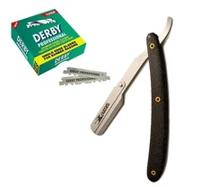 Classic Samurai Stainless Straight Edge Barber Razor - Derby 100 Blades