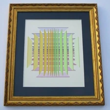 VINTAGE PAINTING BY RUTH HILLER ABSTRACT OP POP GEOMETRIC 1970'S MODERNISM RARE