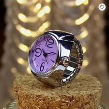 Finger Ring Watch Elastic Stretch Round Quartz Fashion Ring Watch Purple Unique