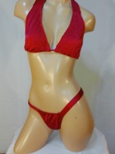 Exotic dancer stripper medium red two piece bikini dance outfit - dancewear