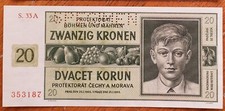 1944 Czechoslovakia Specimen 20 Korun