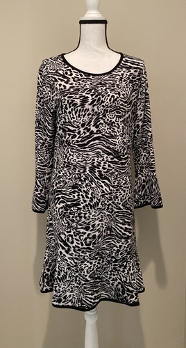 ¡NUEVO! Vestido Michael Kors Impreso Borde Flounce Negro Talla Multi Grande - Imagen 1 de 12