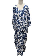 Fashion Nova Women’s Size S Belia Kaftan Blue White Floral Maxi Dress New