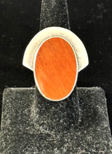 Vintage LG STERLING SILVER 925 Oval RED JASPER Slice Bezel Ring Size 7.5 - 12.3G