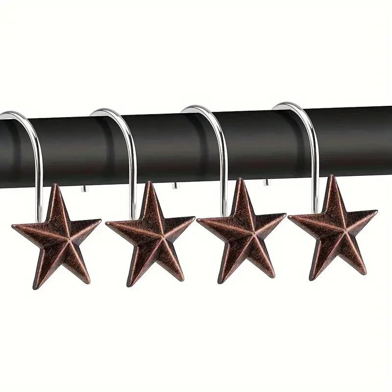 Western Equestrian Bathroom Decor STAR Shower Curtain Hooks (Set of 12)