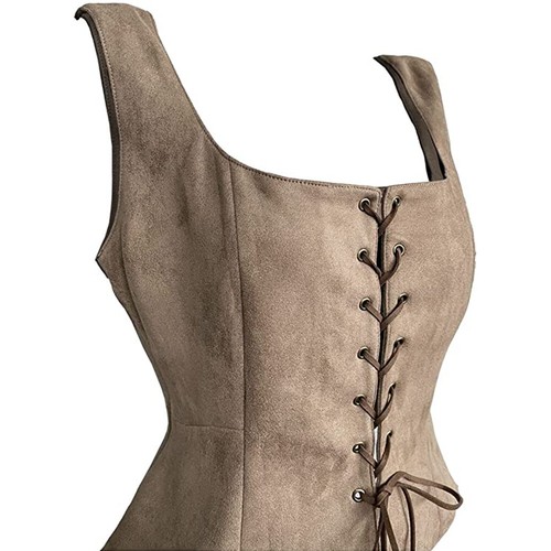 Medieval Women Waistcoat Renaissance Bodice Lace Up Corset Pirate Wench Vest - Picture 5 of 11