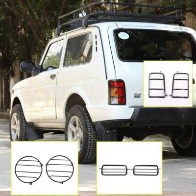 6PCS Metall Auto Frontscheinwerfer Schutzrahmen Abdeckung Trim Für LADA NIVA