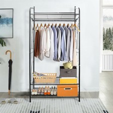 Heavy Duty Black Metal Closet Organizer Garment Rack Clothes Hanger Home Shelf