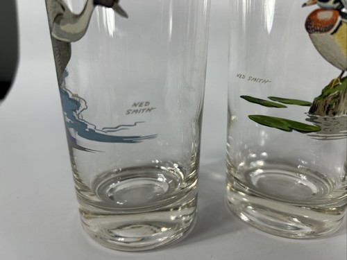 Vintage MCM 60s Ned Smith Game Birds High Ball Glasses 5.5" Set of 4 - Picture 6 of 10