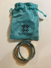 Rustic Cuff Turquoise Metallic Leather Double Wrap Bracelet Gold Tone Hardware