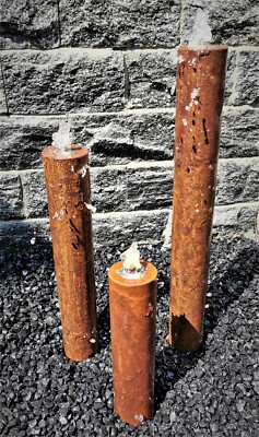 Säulenbrunnen Wasserspiel rund 3er-Set Cortenstahl Roststahl 80/60/40 x 10 cm