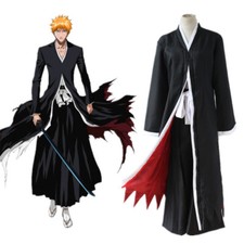 Anime BLEACH Kurosaki Ichigo Cosplay Costume Bankai Cloak Pants Adult Kimono Set