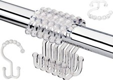 12 PCS Clear Plastic Double Shower Curtain Hooks, Multi-functional Rings for