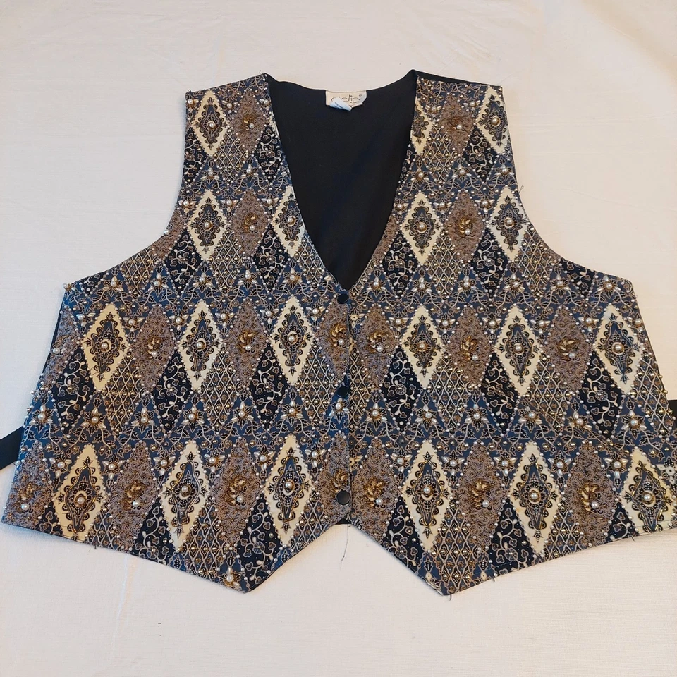 Dalin Plus Vintage Beaded Vest Diamond Pattern Ethnic 80's Prom Formal Size 1X - Image 3 of 4