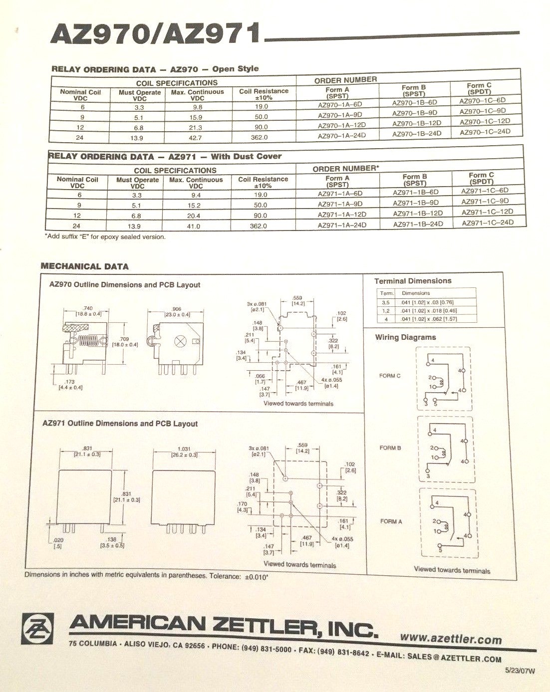 AMERICAN ZETTLER RELAY NEW 12VDC AZ9701C12D 308 ELECTROMECHANICAL