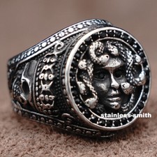 Mens Black Stainless Steel Hip Hop Medusa Sna...