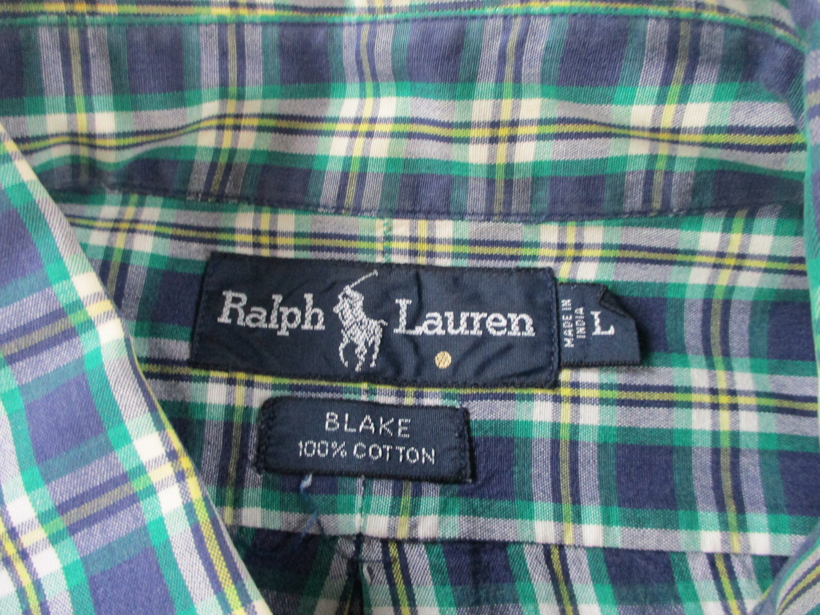 Camicia Ralph Lauren da uomo grande verde pony blu nero bottoni casual vintage