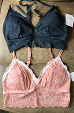New AUDEN LACE BRALETTE Lot of 2, Pink  Black REMOVABLE PADS Pullover Bra S