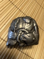 Bergamot Brass Works 1974 Belt Buckle Bear Hunter Pewter Color Vintage