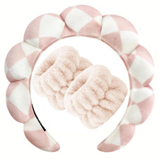 Spa Headband for Washing Face Wristband Set Sponge Makeup Skincare Velvet Fabric
