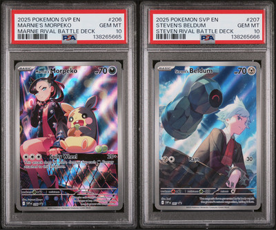 Pokemon Black Star Promo Marnie's Morpeko and Steven's Beldum PSA 10 Sequential