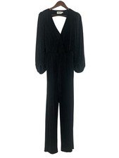 Eliza J Simmering Black Ribbed Long Sleeve Open Back Jumpsuit sz8 Wide Leg Party