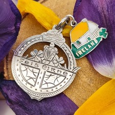 Vintage Sterling Silver Irish Fob Medal and Enamel Ireland Charm, Dublin 1952