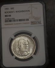 1951 Booker T Washington Half Dollar NGC MS 66.....................Lot 6025