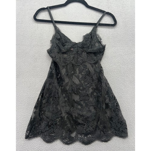 Victoria's Secret Black Floral Lace Babydoll Chemise Eyelash Trim Small