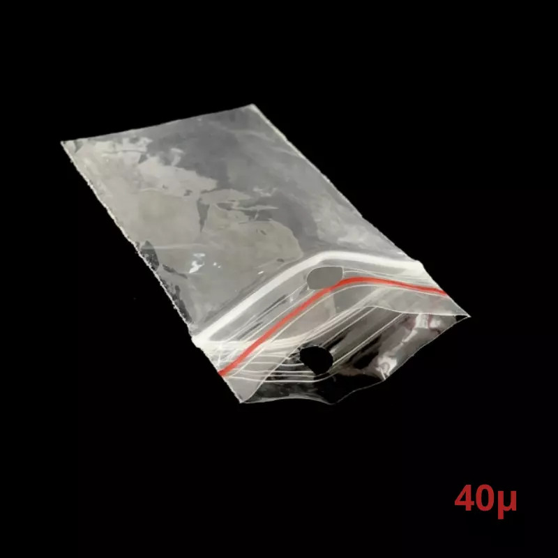 Sachets plastiques zip à bande rouge 240x340 mm transparents et suspendus pour atelier
