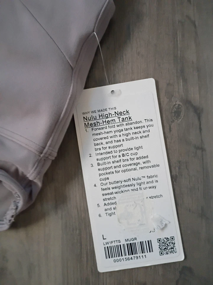 Lululemon Nulu High-Neck Mesh-Hem Tank size L MUGR Mauve Gray NWT! - Image 2 of 4