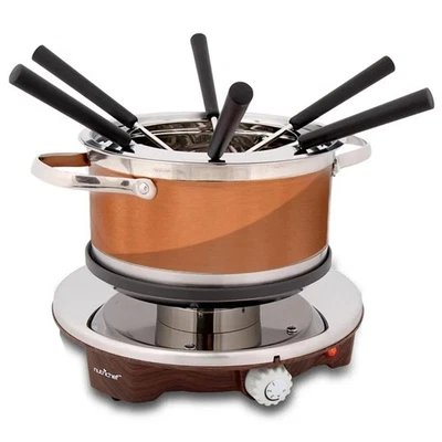 NutriChef Electric Melting Pot - Fondue Maker w/ Dipping Forks, Stainless Steel