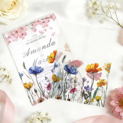 50 PCS PreFolded Vellum Jackets 5x7 Invitations Colorful Wildflower 115GSM