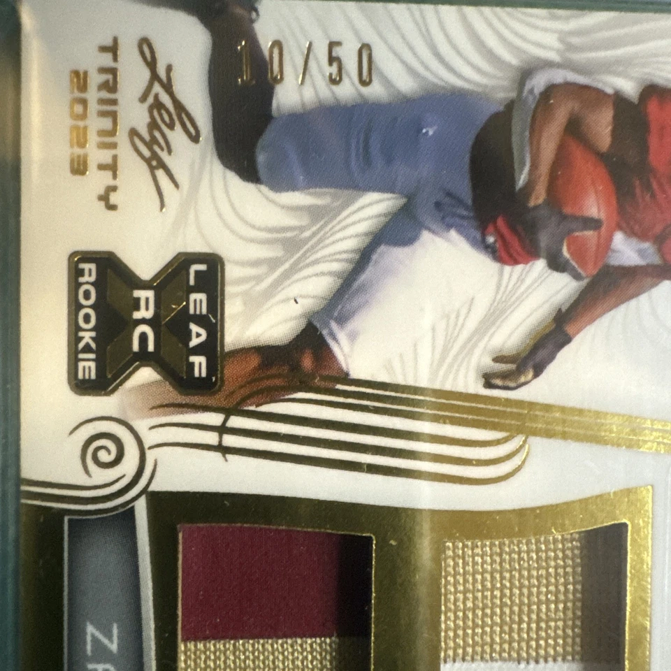 ZAY FLOWERS 2023 Trinity RARE ROOKIE Triple PATCH AUTO 10/50 - Image 4 of 4