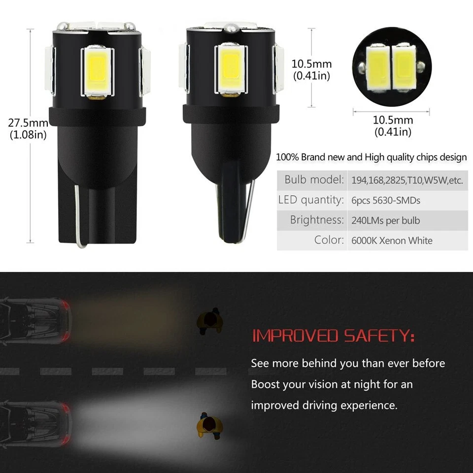 CANBUS 6000K Xenon White T10 LED Interior Light License Plate bulb W5W 2825 158 - Image 4 of 4