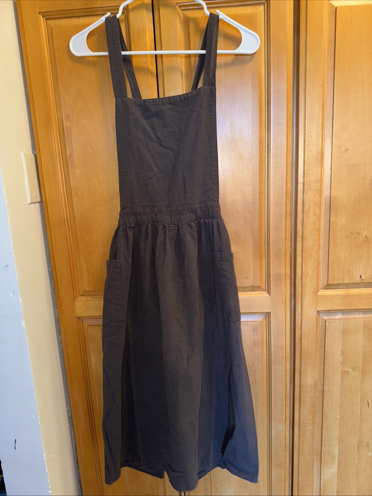 Cotton Linen Crossback Apron Front Pockets  Cottagecore Pastoral Used Like New