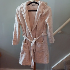 Women's Avenue Beige Fluffy Dressing Gown Bath Robe UK Size 12 - 14