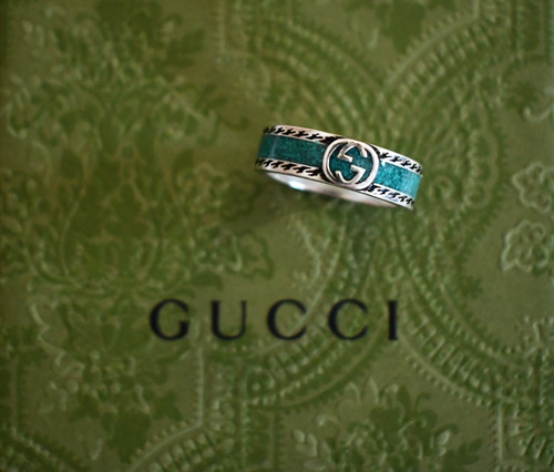NEW GUCCI Interlocking G STERLING SILVER & ENAMEL 6mm Band Ring IT-21 US-9.5