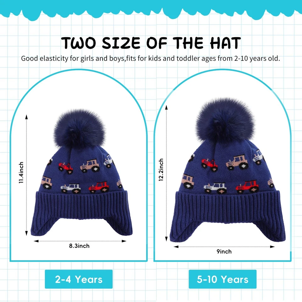 Gorro de coche para niños con orejeras, sombrero de invierno forrado de lana con pompón, unisex... Foto 4 de 4