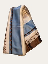 Vintage-Inspired Scarf With Geometric  Striped Pattern In Blue Beige  Brown