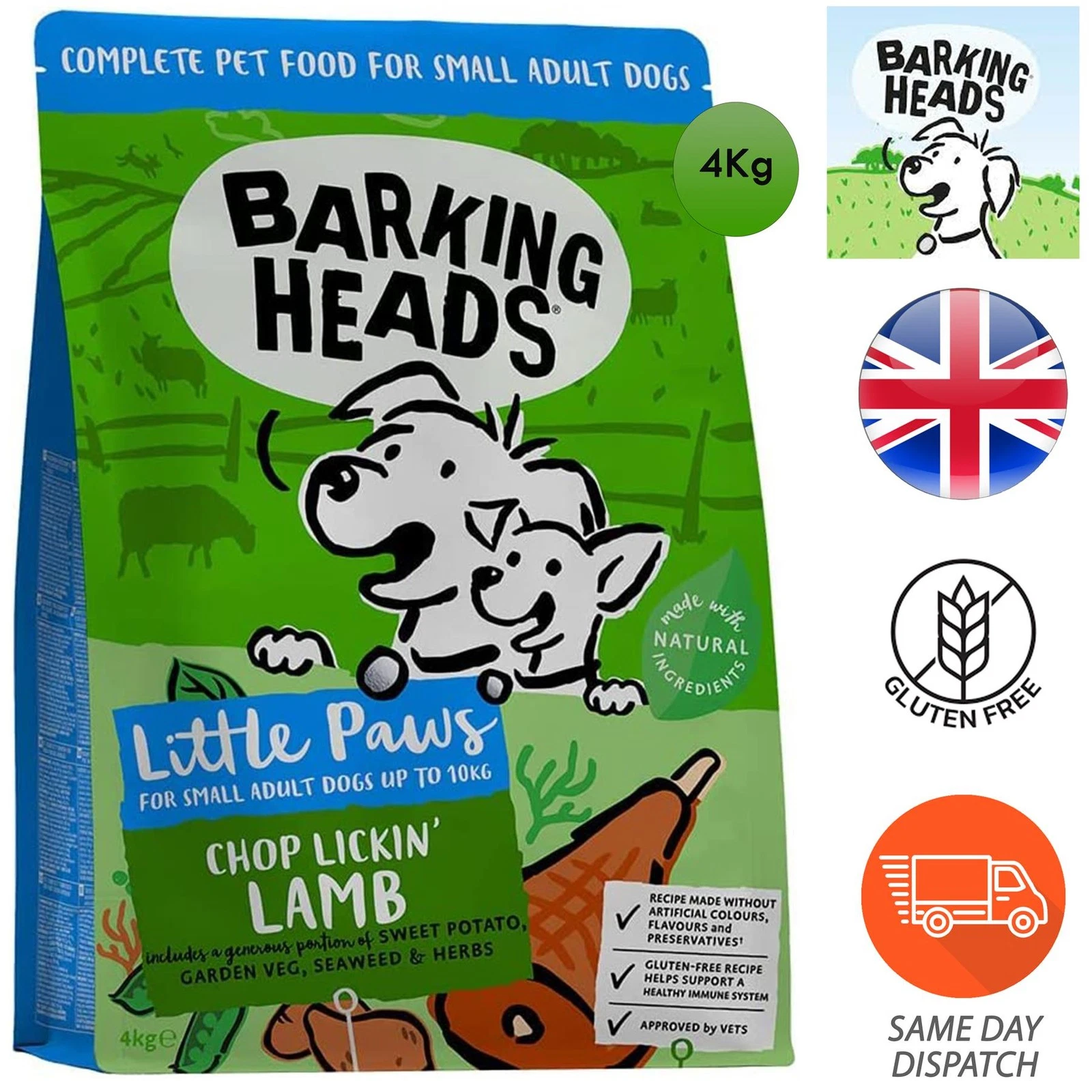 Barking Heads Chop Licking Lamb Artificial Complete Pet Food for Adult Dogs 4kg