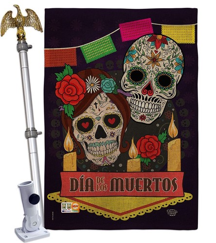 Dia de Los Muertos House Flag Eagle Set Fall Day of Dead Fiesta Mexican Party...